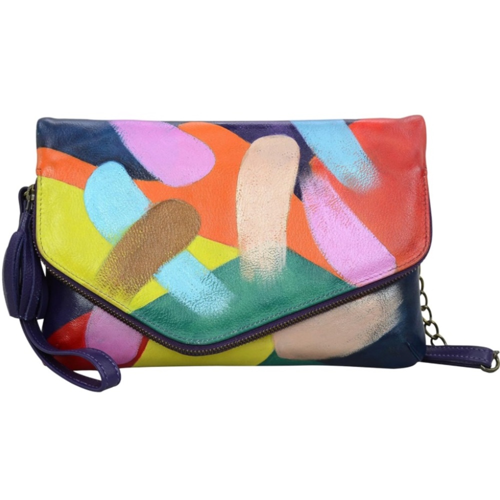 Anuschka - women’s Hand painted leather clutch /Crossbody bag painterly palette